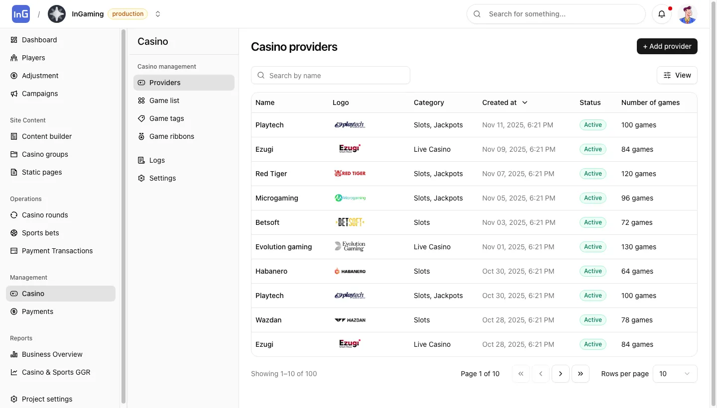Casino providers