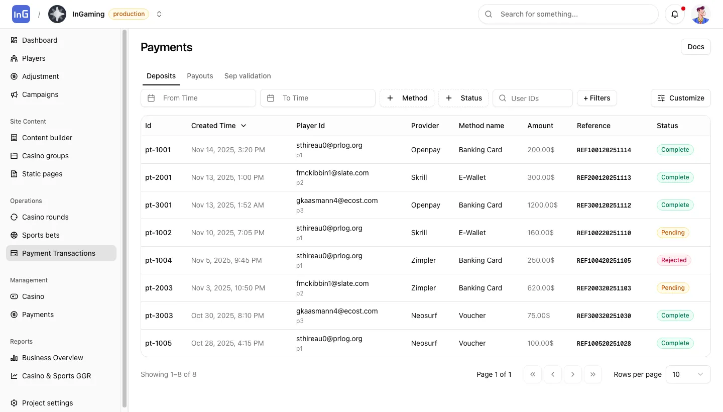 Payment transactions